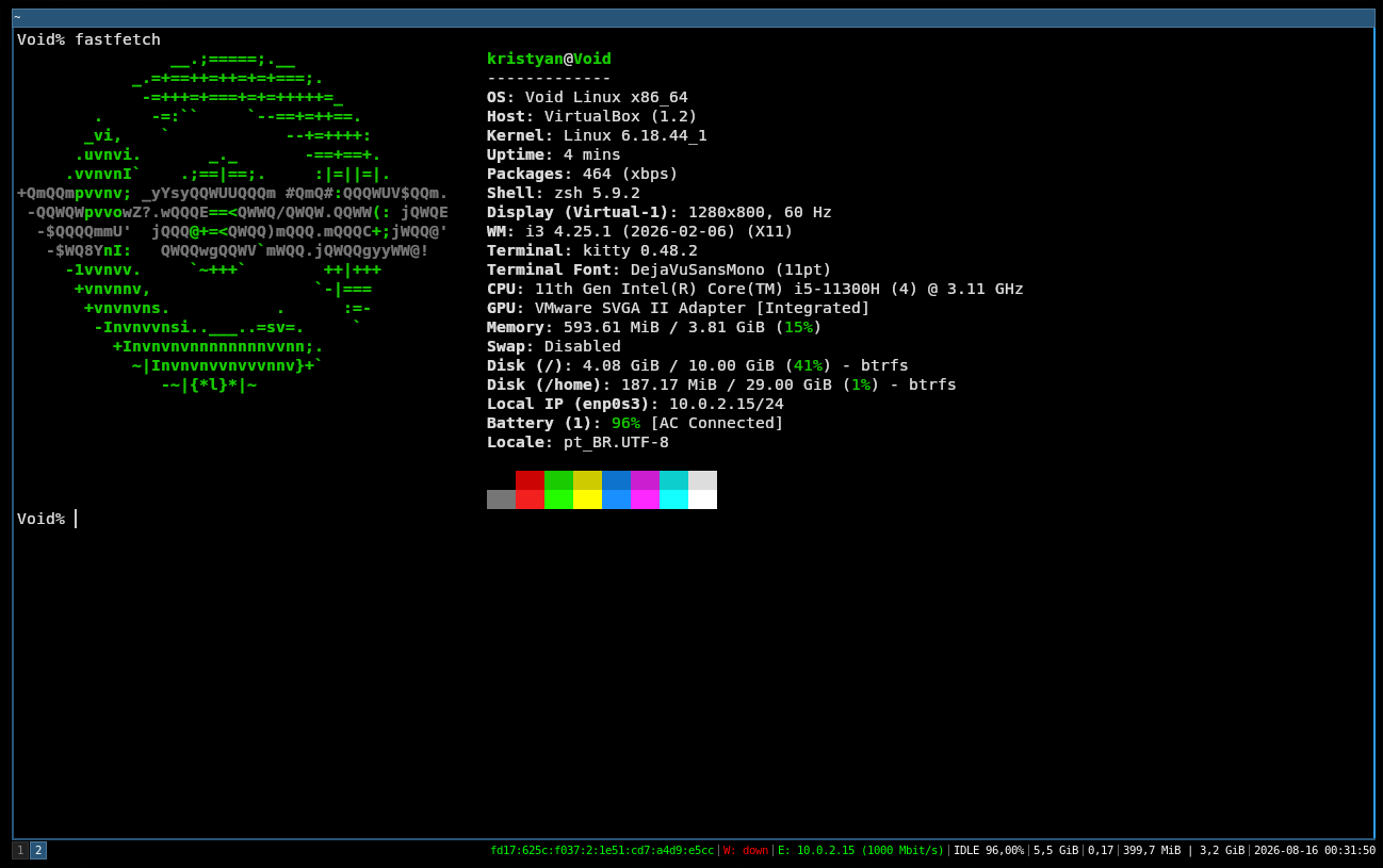 Void Linux no escuro: instalação manual, i3, zsh e um boot de 6 segundos